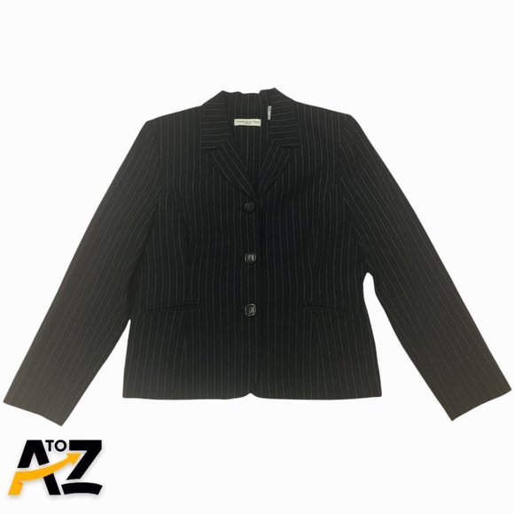 Women's Amanda Smith Black Pinstripe Suit Jacket & Pants Size 12P - Picture 1 of 16